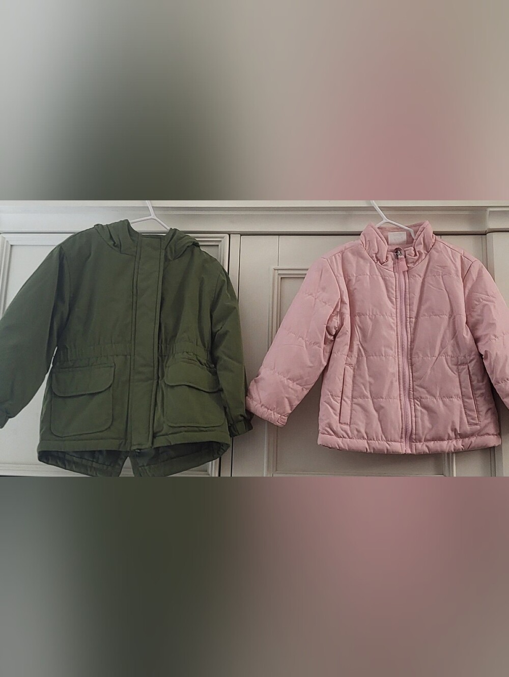 Girls Hooded Olive Green And Pink Zipper Jacket -2T NWOT